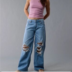 AE Dreamy Drape Stretch Ripped Low-Rise Baggy Wide-Leg Jean